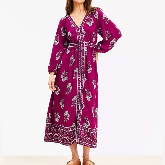 LOFT Plum Floral Maxi Dress - Picture 2 of 16